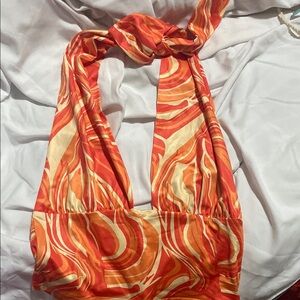 Vibrant Orange and Cream Halter Top